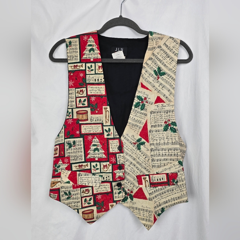 JLN USA Vintage Christmas Musical Choir Music Sheets Notes Unisex Vest sz M